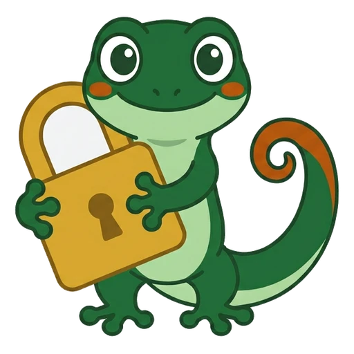 Gecko holding a padlock