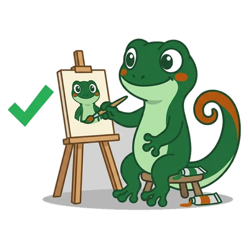 Gecko painting at an easel
