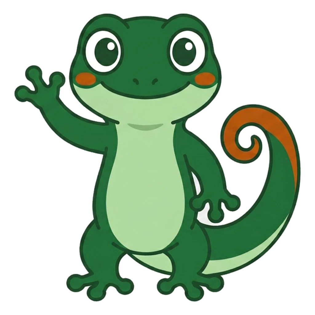 Gecko, the Mascotline mascot, waving hello — made with Mascotline